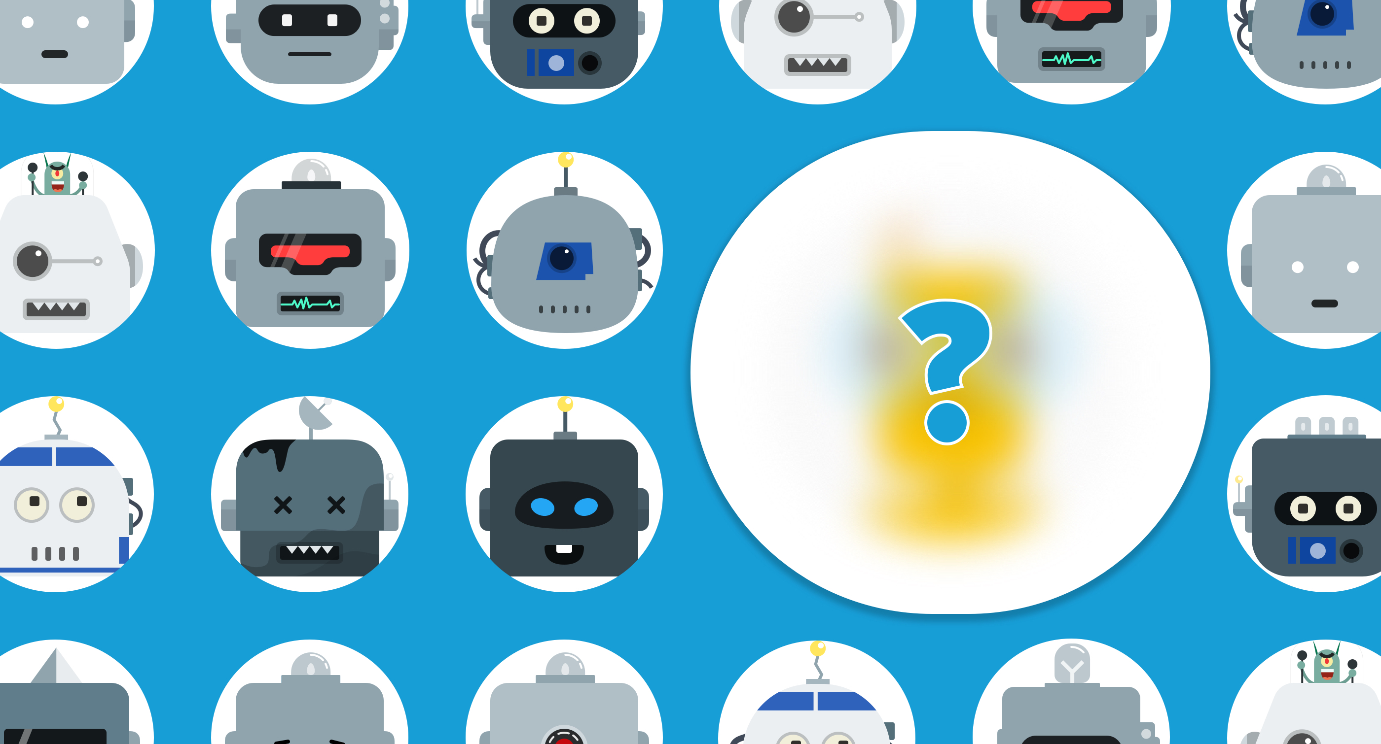 profile pictures of several robots. The biggest one, yet to be revealed